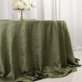 Dusty Sage Green Accordion Crinkle Taffeta Round Tablecloth 132inch Seamless for 6 Foot Table