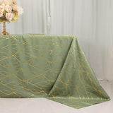 Dusty Sage Green Rectangle Polyester Tablecloth With Gold Foil Tree Branch Pattern - 90x132" 6ft