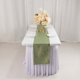 9ft Dusty Sage Green Gold Foil Tree Branch Pattern Polyester Table Runner