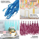 12 Pack | Pre-Tied Eggplant Tissue Paper Tassel Garland With String, Hanging Fringe Party Streamer Backdrop Decor