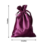 Purple satin drawstring bag, 7x5 inches, studio shot on white background.