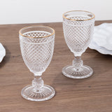 6 Pack Crystal Diamond Embossed Wine Goblet Glasses with Gold Rim, 8oz Vintage Clear Cocktail Glass