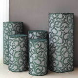 Set of 5 Hunter Emerald Green Sequin Mesh Cylinder Pedestal Pillar Prop Covers