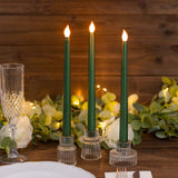 3 Pack | 11inch Hunter Emerald Green Unscented Flickering Flameless LED Taper Candles