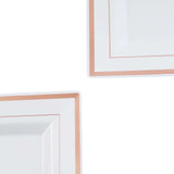 10 Pack - 10inch Rose Gold Trim White Square Plastic Disposable Dinner Plates