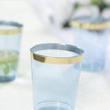 25 Pack Dusty Blue Crystal Plastic Tumbler Glasses with Gold Rim, 10oz