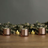 6 Pack | 3" Studded Blush/Rose Gold Mercury Glass Votive Holders, Faceted Tealight Candle Holders