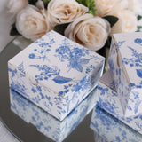 25 Pack White Blue Chinoiserie Floral Print Paper Favor Boxes, Cardstock Candy Gift Box