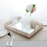 Fleur De Lis Rose Gold/Blush Metal Decorative Vanity Serving Tray with handles