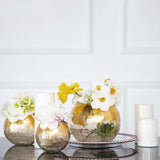 4inch Gold Foiled Crackle Glass Bud Vase Table Centerpiece, Bubble Bowl Round Flower Vase