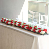 6 Pack Red Ivory Silk Rose Flower Panel Table Runner, Artificial Floral Arrangements