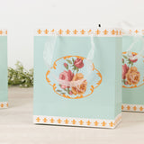 12-Pack Favor Bags Vintage Rose Floral Tea Party, Turquoise Paper Goodie Gift Bags