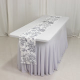 Polyester Table Runner 12x108inch White with Black French Toile Floral