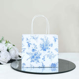 12 Pack White Blue Paper Gift Bags With Handles in French Toile Pattern