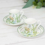 Greenery Theme Bridal Shower Gift Set, Set of 2 Porcelain Espresso Cups and Saucers with Box