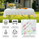 5 Pack White Green Summer Floral Rectangle Plastic Table Covers, PVC Waterproof Disposable