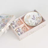 Blush Floral Design Bridal Shower Gift Set, Set of 2 Porcelain Espresso Cups and Saucers