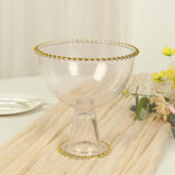 8inch Clear Footed Glass Trifle Bowl Dessert Display Stand With Gold Beaded Trim, Compote Pedestal