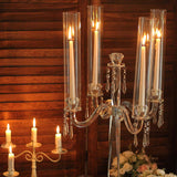 36inc | 4 Arm Premium Crystal Glass Taper Candle Holder Candelabra with Chandelier Chains