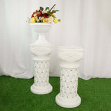 2 Pack | 25 inch Tall White PVC | 10mm Crystal Beaded Studded French Inspired Pedestal Column Stand