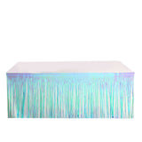 30inch x 9FT Metallic Foil Fringe Table Skirt, Self Adhesive Party Table Skirt - Iridescent Blue