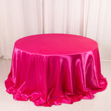 132inch Fuchsia Seamless Satin Round Tablecloth for 6 Foot Table With Floor-Length Drop