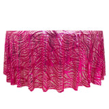 120inch Fuchsia Silver Wave Mesh Round Tablecloth With Embroidered Sequins