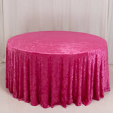 120inch Fuchsia Premium Crushed Velvet Round Tablecloth for 5 Foot Table With Floor-Length Drop