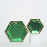 25 Pack | 9inch Hunter Emerald Green / Gold Hexagon Dinner Paper Plates, Geometric Party Plates