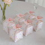 25 Pack White Pink Glitter Butterfly Top Candy Gift Boxes, Spring Floral Party Favor Boxes