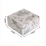 25 Pack White Sage Green Paper Favor Boxes in French Toile Pattern, Cardstock Party Shower