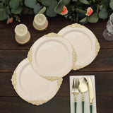 10 Pack | 8inch Round Plastic Dessert Salad Plates In Vintage Ivory