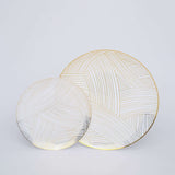 7inch White Gold Wave Brush Stroked Disposable Salad Plates, Plastic Appetizer Dessert Party Plates