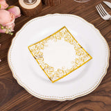 20 Pack White 3 Ply Premium Paper Cocktail Napkins with Gold Foil Lace, Soft European Style Wedding