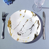 10 Pack | 10inch Gold and White Marble Print Plastic Dinner Party Plates, Disposable Plates