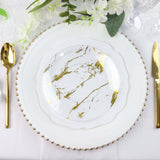 10 Pack | 8inch Gold and Clear Marble Plastic Appetizer Salad Plates