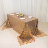 90x156inch Rose Gold Wave Mesh Rectangular Tablecloth With Gold Embroidered Sequins