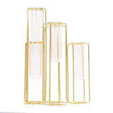 Set of 5 Geometric Gold Frame Test Tube Hydroponic Vases, Conjoined Wedding Centerpieces - 12inch