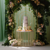 8ft Gold Metal Multi-Layered Round Top Wedding Arch, Rainbow Floral Frame Chiara Backdrop Stand