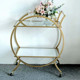 2.5ft Tall Gold Metal 2-Tier Bar Cart Mirror Serving Tray Kitchen Trolley, Round Teacart Island Cart