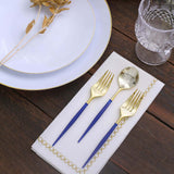 24 Pack | 6inch Gold / Royal Blue Premium Plastic Fork / Spoon Utensil Set