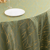 Dusty Sage Green Round Polyester Tablecloth With Gold Foil Tree Branch Pattern - 120inch for 5 Foot