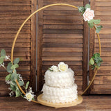 33Inch Gold Round Metal Floral Hoop Cake Stand, Dessert Display Centerpiece Stand With Wooden Base