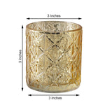 6 Pack | 3inch Shiny Gold Mercury Glass Candle Holders, Votive Tealight Holders - Geometric Design