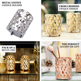 2 Pack | 4inch Gold Metal Diamond Cut Votive Candle Holders