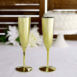 6 Pack | Metallic Gold 5oz Plastic Champagne Flutes Disposable Glasses For Champagne