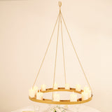 Gold Hanging Metal Floral Chandelier Frame - 32inch Circular Lighting, Candle