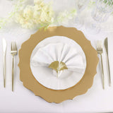 6 Pack | 13inch Metallic Gold Acrylic Charger Plates Scalloped Rim, Gold Plastic Charger Plates