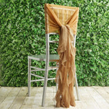 1 Set Gold Chiffon Hoods With Ruffles Willow Chiffon Chair Sashes
