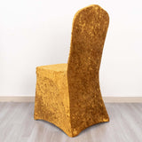 Gold Crushed Velvet Spandex Stretch Wedding Chair Cover With Foot Pockets - 190GSM